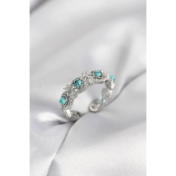 Mey İthalat® Mavi Taşlı Gümüş Renk Vintage Kadın Yüzük