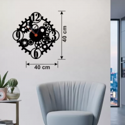 Mey İthalat® Mekanik Dişli Çark Tasarım Ahşap Duvar Saati - 40x40 cm Steampunk Dekor