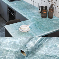 Mey İthalat®  Mermer Desenli Masa Tezgah Mutfak Su Geçirmez Yapışkanlı Folyo Sticker Mavi 5x0,6m