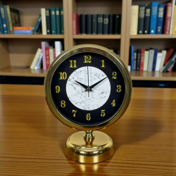 Mey İthalat® Mermer Işıltısı Gold 25 x 20 Cm Metal Masa Saati