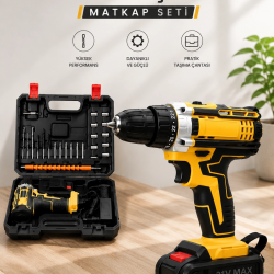 Mey İthalat® Metal Dişli 24W Akülü Matkap -Çift Bataryalı ve LED Çalışma Işığı ile Tam Set
