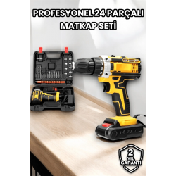 Mey İthalat® Metal Dişli 24W Akülü Matkap -Çift Bataryalı ve LED Çalışma Işığı ile Tam Set