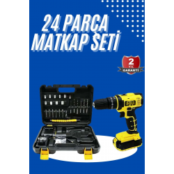 Mey İthalat® Metal Şanzıman Çift Akülü Bakır Sargı 24 Parça Led Aydınlatmalı Matkap Seti