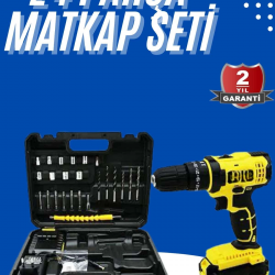 Mey İthalat® Metal Şanzıman Çift Akülü Bakır Sargı 24 Parça Led Aydınlatmalı Matkap Seti