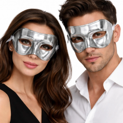 Mey İthalat® Metalize Parlak Parti Maskesi Gümüş Renk 16x7 cm