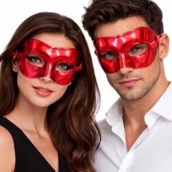 Mey İthalat® Metalize Parlak Parti Maskesi Kırmızı Renk 16x7 cm