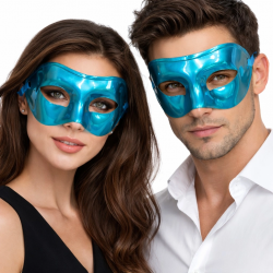 Mey İthalat® Metalize Parlak Parti Maskesi Turkuaz Mavi Renk 16x7 cm