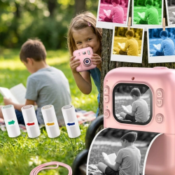 Mey İthalat® Mini Çocuk Kamerası Fotoğraf Video Çekim 4 Rulo Baskı Kağıdı ve 5 Kalem Hediyeli