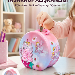 Mey İthalat® Mini Çocuk Para Kasası Güvenli Kilitli Birikim Kutusu