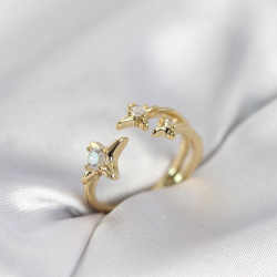 Mey İthalat® Minimal Kutup Yıldızı Model Gold Renk Kadın Yüzük