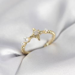 Mey İthalat® Minimal Kutup Yıldızı Model Zirkon Taşlı Gold Renk Kadın Yüzük