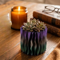 Mey İthalat® Minimalist Dalgalı Tasarımlı Mor Dekoratif 3D Vazo Masa Dekoru