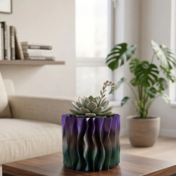 Mey İthalat® Modern Dalgalı Tasarımlı Mor 3D Dekoratif Vazo Ev Ofis Dekoru