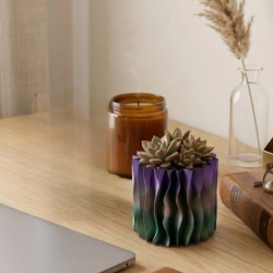 Mey İthalat® Modern Dalgalı Yüzey Tasarımlı Mor 3D Dekoratif Saksı Vazo