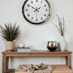 Mey İthalat® Modern Klasik 40 Cm Krom Metal Duvar Saati