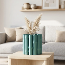 Mey İthalat® Modern Parlak Yeşil Vazo Dekoratif Şık Tasarım Salon Ofis Kullanım