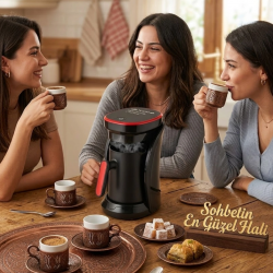 Mey İthalat® Modern Tasarımlı Türk Kahvesi Makinesi Taşma Emniyetli 4 Fincan Kapasiteli