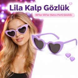 Mey İthalat® Mor Lila Retro Kalp Gözlük – 80’ler 90’lar Stil Parti Gözlüğü