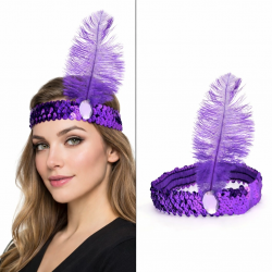 Mey İthalat® Mor Tüylü Retro Charleston Saç Bandı - 70-80-90’lar Parti Tacı