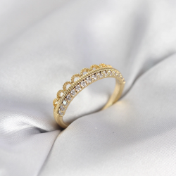 Mey İthalat® Motif Desenli Gold Renk Zirkon Taşlı Kadın Yüzük