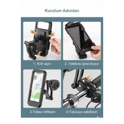 Mey İthalat® Motosiklet Bisiklet Su Geçirmez Manyetik Telefon Tutucu Gidon Navigasyon Kılıfı