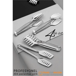 Mey İthalat® Mutfak Maşa Seti - Makarna Pasta Salata Çok Amaçlı Maşa 4 lü SET 304 Paslanmaz Çelik 721847