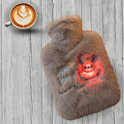 Mey İthalat® Mutlu Robot Hayvan Figürlü Gri Peluş Sıcak Su Torbası 1 Lt – Yumuşak Kılıf, Uzun Süre Sıcak Tutan Termal Su Torbası