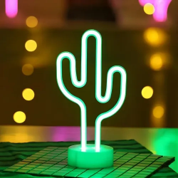 Mey İthalat® Neon Işıklı Kaktüs Masa Gece Lambası