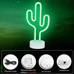 Mey İthalat® Neon Işıklı Kaktüs Masa Gece Lambası