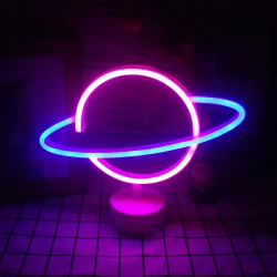 Mey İthalat® Neon Işıklı Satürn Lamba (Pil + USB)