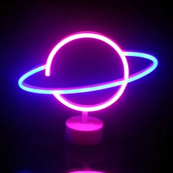 Mey İthalat® Neon Işıklı Satürn Lamba (Pil + USB)