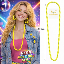 Mey İthalat® Neon Sarı Boncuk Kolye 80 cm – Retro 80’ler 90’lar Parti Aksesuarı
