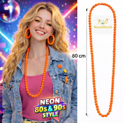Mey İthalat® Neon Turuncu Boncuk Kolye 80 cm – Retro 80’ler 90’lar Parti Aksesuarı