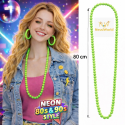 Mey İthalat® Neon Yeşil Boncuk Kolye 80 cm – Retro 80’ler 90’lar Parti Aksesuarı