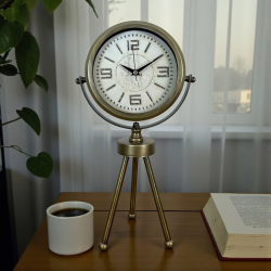 Mey İthalat® Nostalji Tripod Eskitme Üç Ayaklı Metal Masa Saati