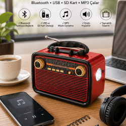 Mey İthalat® Nostaljik Radyo Bluetooth Bağlantılı Müzik Kutusu Ahşap
