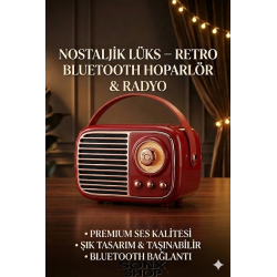 Mey İthalat®  Nostaljik Retro Bluetooth  - FM Radyo, USB ve Bluetooth Kablosuz Hoparlör