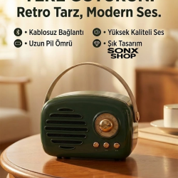 Mey İthalat®  Nostaljik Retro Bluetooth  - FM Radyo, USB ve Bluetooth Kablosuz Hoparlör