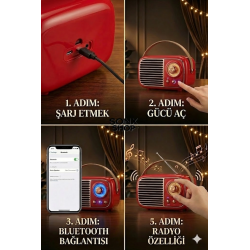 Mey İthalat®  Nostaljik Retro Bluetooth  - FM Radyo, USB ve Bluetooth Kablosuz Hoparlör