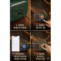 Mey İthalat®  Nostaljik Retro Bluetooth  - FM Radyo, USB ve Bluetooth Kablosuz Hoparlör
