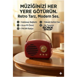 Mey İthalat® Nostaljik Retro Bluetooth Hoparlör - FM Radyo, USB ve Bluetooth Kablosuz Hoparlör