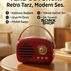 Mey İthalat® Nostaljik Retro Bluetooth Hoparlör - FM Radyo, USB ve Bluetooth Kablosuz Hoparlör
