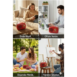Mey İthalat® Nostaljik Retro Bluetooth Hoparlör - FM Radyo, USB ve Bluetooth Kablosuz Hoparlör