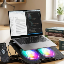 Mey İthalat® Notebook Soğutucu Stand RGB Aydınlatmalı İki Fanlı Laptop Altlığı