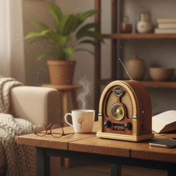 Mey İthalat®  Orta Boy Kubbe Model Retro Ahşap Tasarım Bluetooth Hoparlörlü Radyo – FM/AM Destekli, Şarjlı ve Taşınabilir Radyo NS-7061