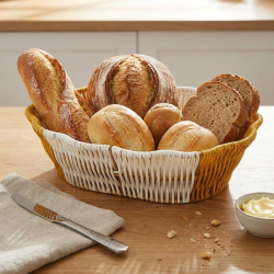 Mey İthalat®  Oval Çift Renkli Plastik Rattan Ekmek ve Meyve Sepeti - Çok Amaçlı Banyo ve Mutfak Düzenleyici - Yıkanabilir Dekoratif Tezgâh Üstü Organizer