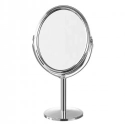Mey İthalat® Oval Masaüstü Ayaklı 360° Dönebilen çift taraflı büyüteçli krom ayna 18X10cm