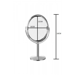 Mey İthalat® Oval Masaüstü Ayaklı 360° Dönebilen çift taraflı büyüteçli krom ayna 18X10cm