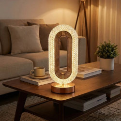 Mey İthalat®  Oval Şeklinde Kristal LED Masa ası – Dokunmatik, 3 Renk Işık Modlu, Şarjlı Dekoratif Gece ası
