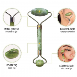 Mey İthalat®  Özel Süngerli Kutusunda Kırılmaz Çift Taraflı 2li Cilt Yüz Masaj Aleti Jade Roller Yeşim Taş